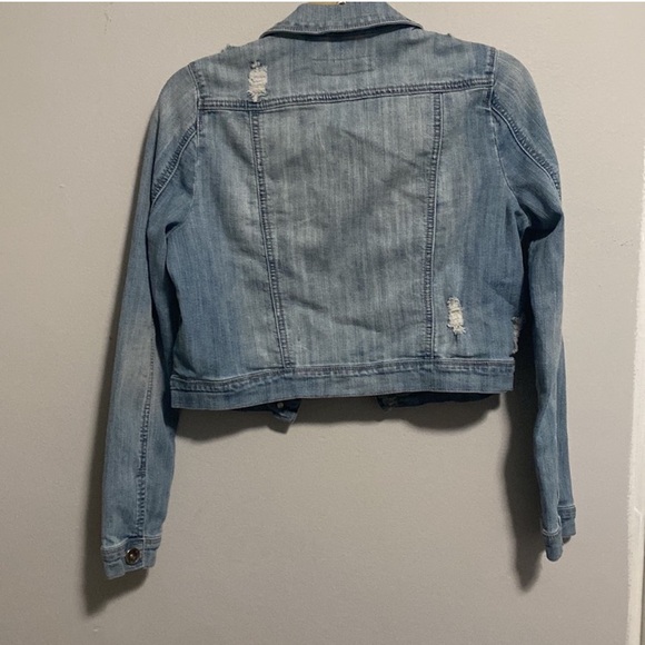 Imperial Star Light wash Denim crop Jacket distressed detail button up Jean coat - Picture 3 of 4
